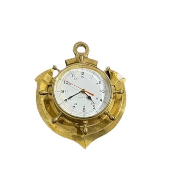 Vintage Ship's Time Solid Brass Quartz Ship Anchor Wall Clock Nautical Beach - Picture 1 of 6
